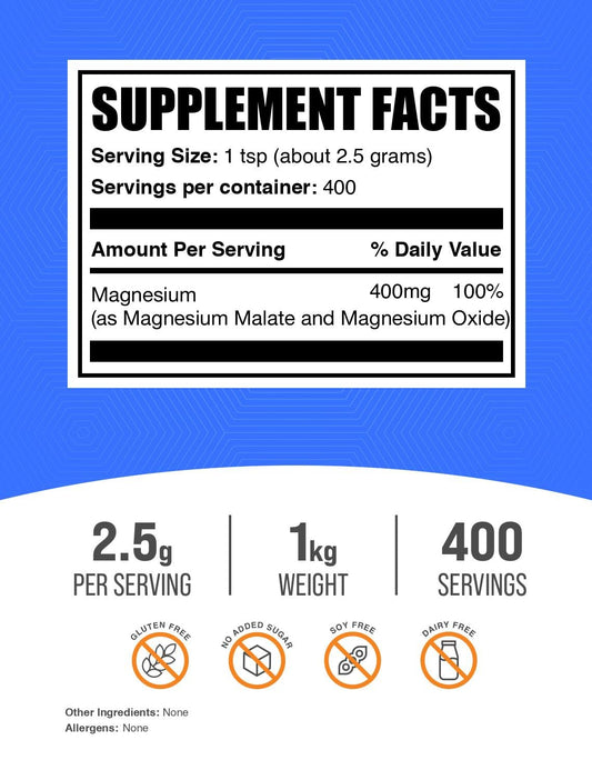 Unflavored gluten-free Magnesium Malate powder