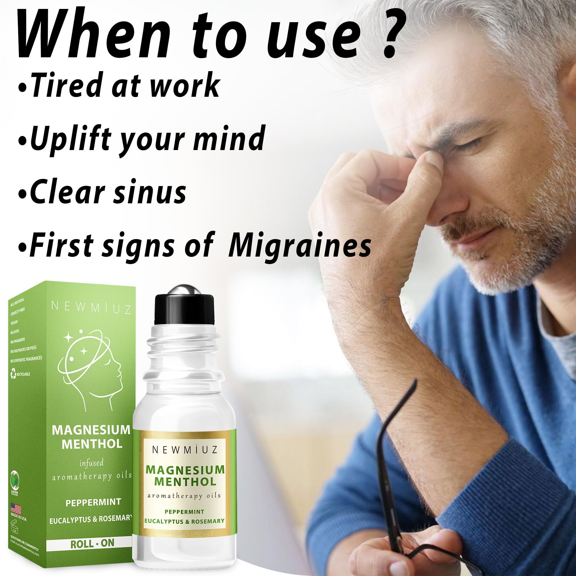 Close-up of Magnesium Menthol Migraine Roll-On 10ml
