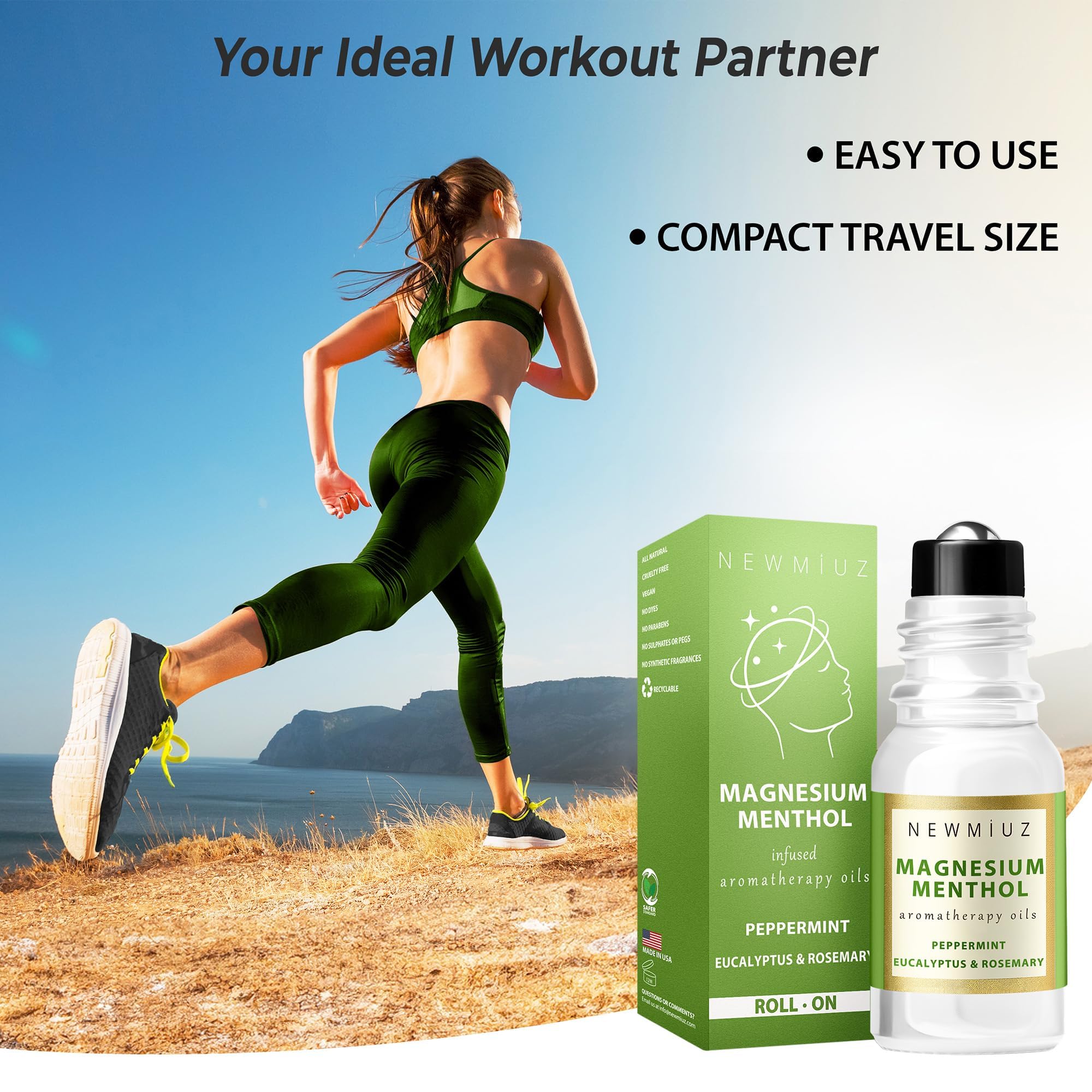 Applying Magnesium Menthol Migraine Roll-On on temple