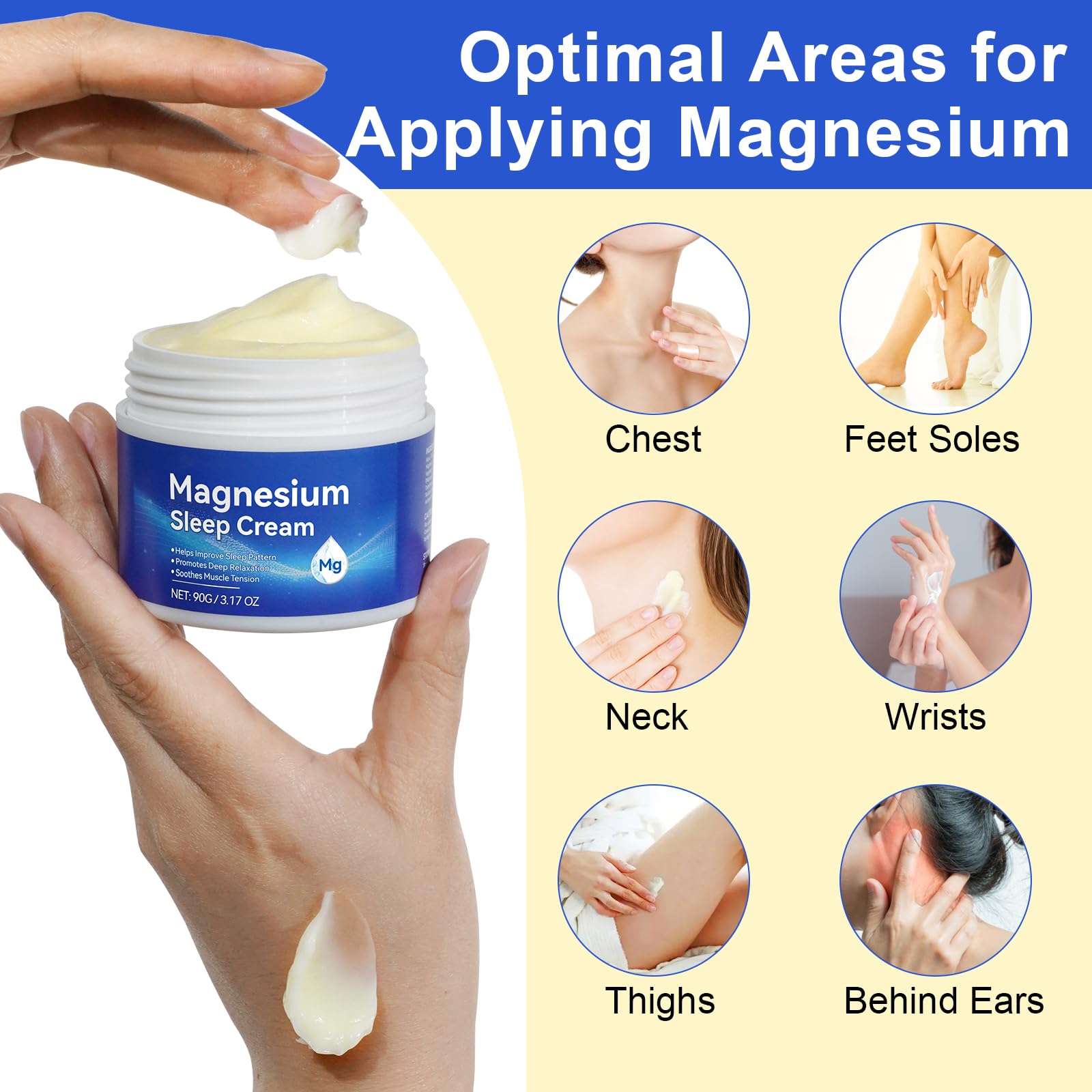 Feet relief with magnesium cream applied