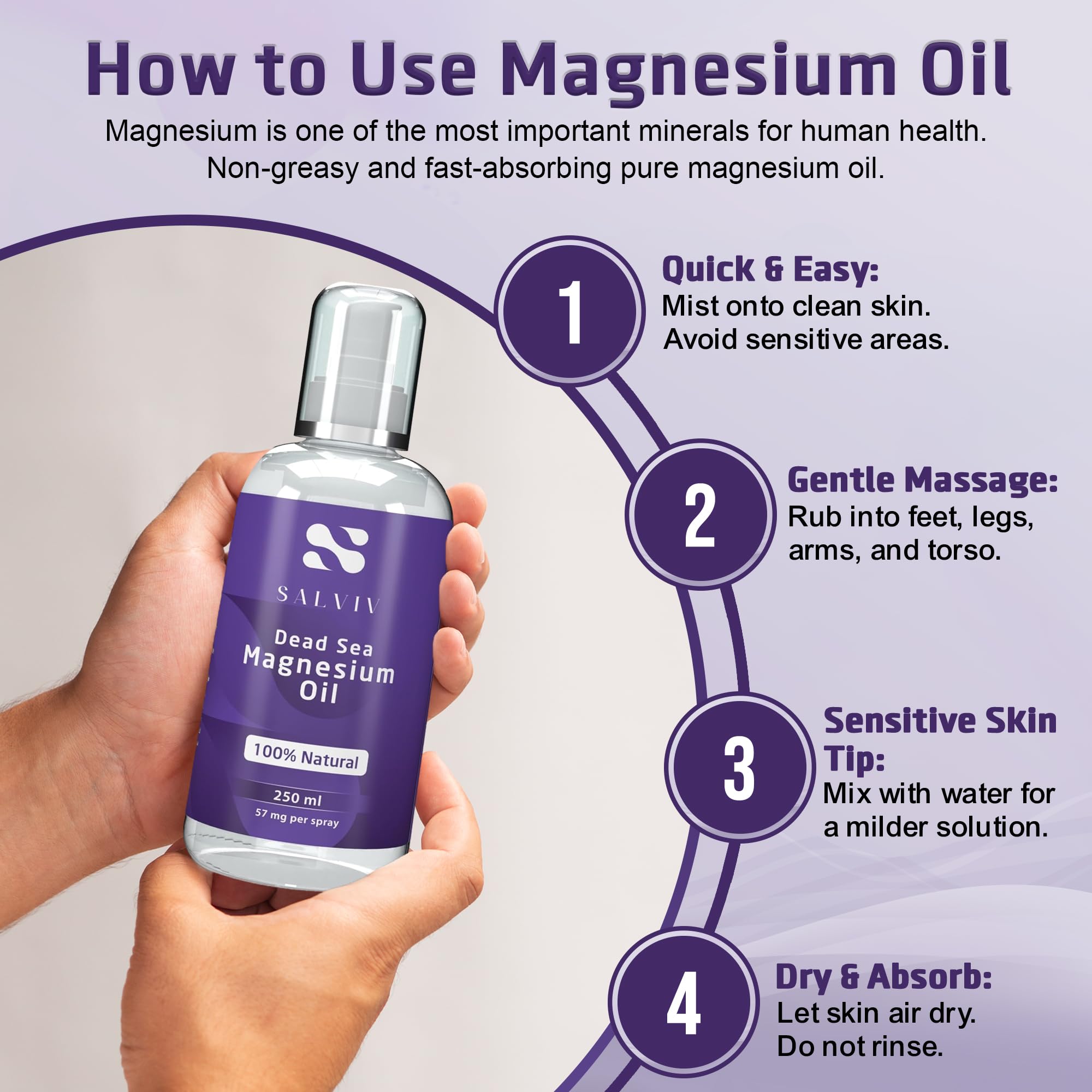Person applying magnesium oil spray to skin