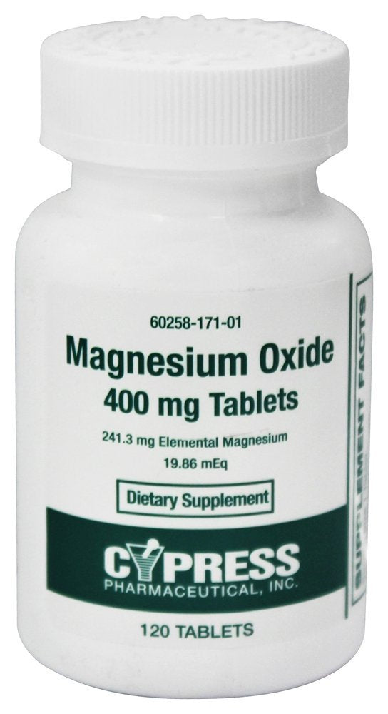 Magnesium Oxide 400 mg tablets bottle and label
