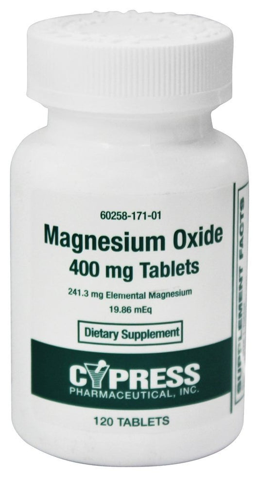 Magnesium Oxide 400 mg tablets bottle and label