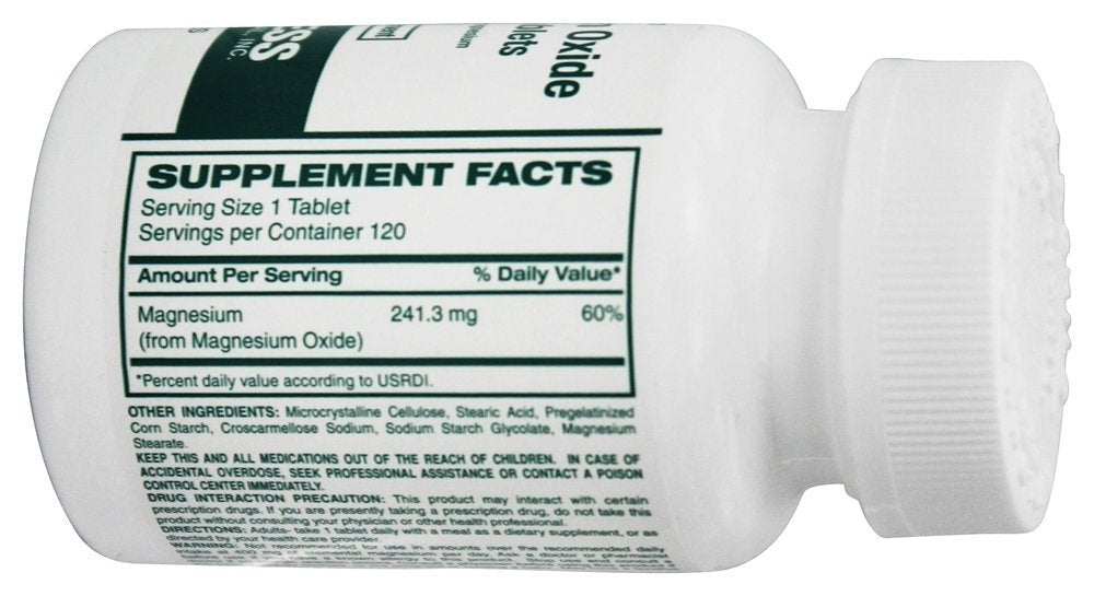 Close-up of Magnesium Oxide 400 mg tablets