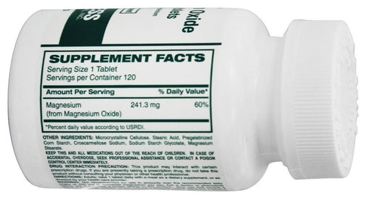 Close-up of Magnesium Oxide 400 mg tablets