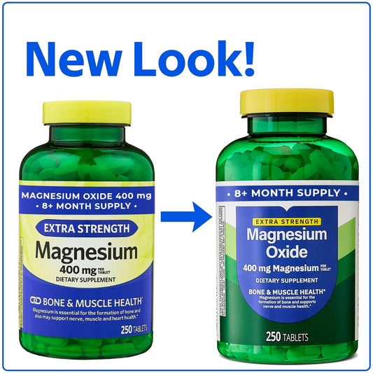 Close-up of a single magnesium oxide 400mg tablet