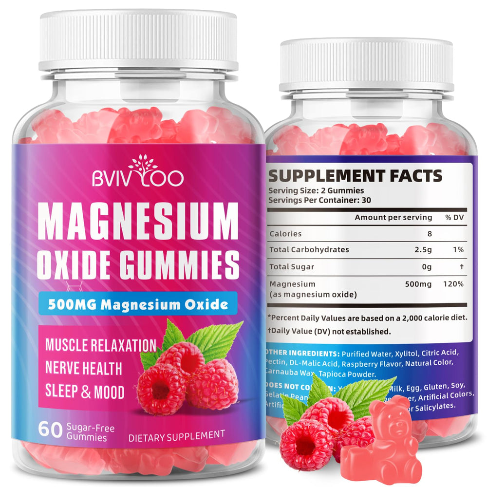 Bottle of Magnesium Oxide 500mg Gummies Raspberry – vegan