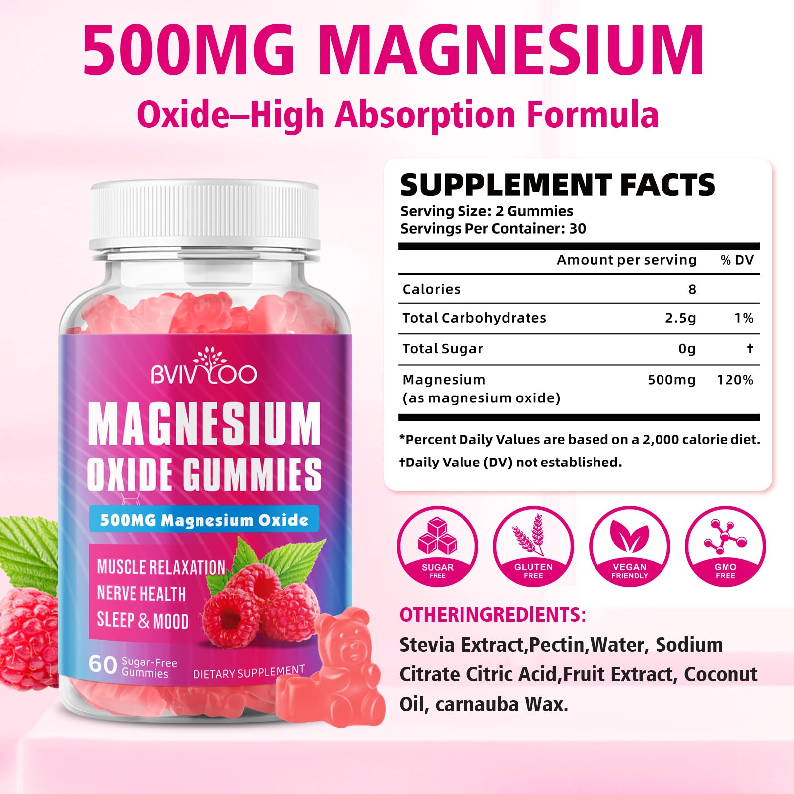 Gummies arranged on white background highlighting 60-count packaging