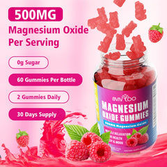 Nutritional panel showing 500mg magnesium oxide per gummy