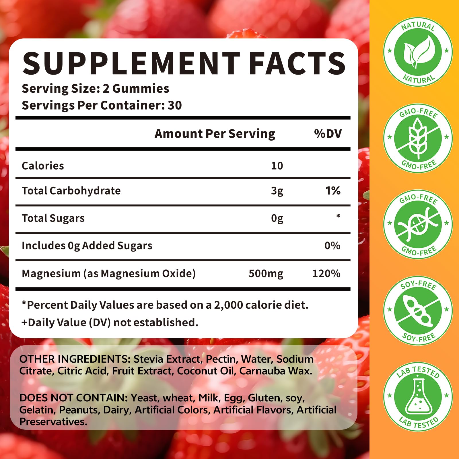 Label showing 500 mg magnesium oxide per serving