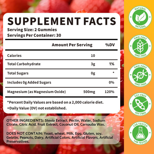 Label showing 500 mg magnesium oxide per serving