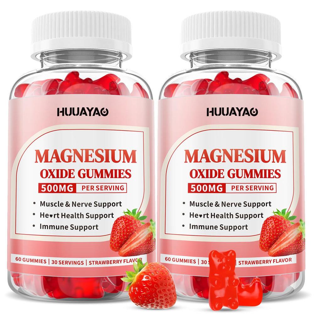 Front view of Magnesium Oxide Gummies 500mg Strawberry 120 count bottle