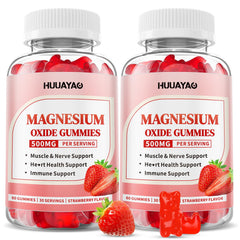 Front view of Magnesium Oxide Gummies 500mg Strawberry 120 count bottle