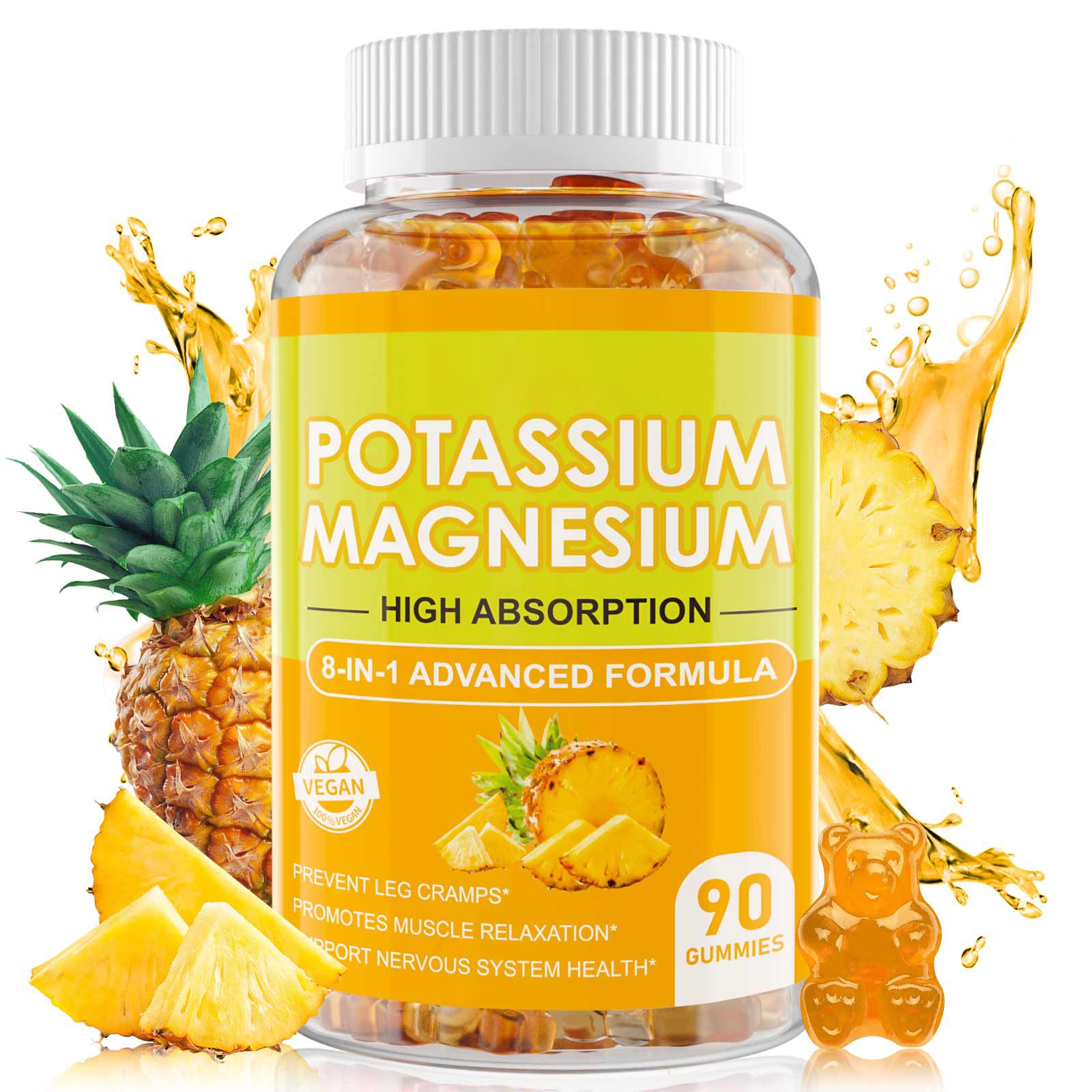 Magnesium Potassium Gummies bottle with pineapple flavor