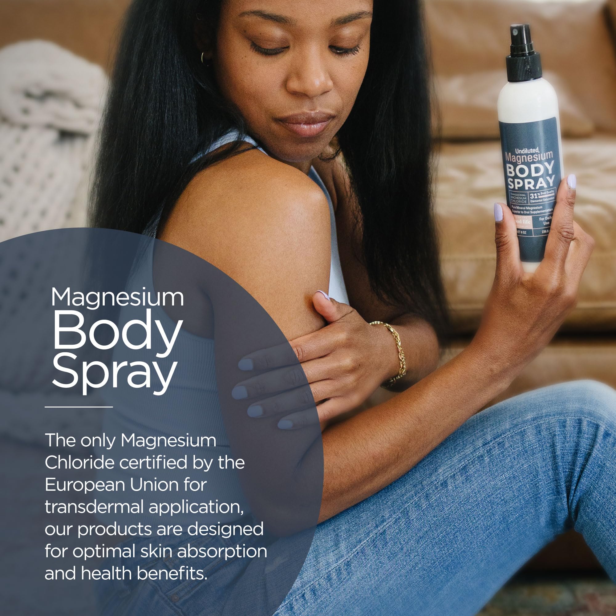 Back label details on Magnesium Chloride Spray 8 oz bottle