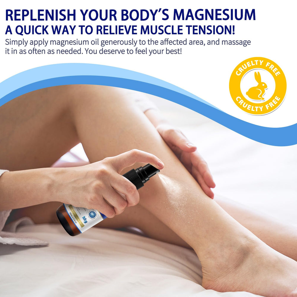 60 ml glass bottle of magnesium oil spray on white background