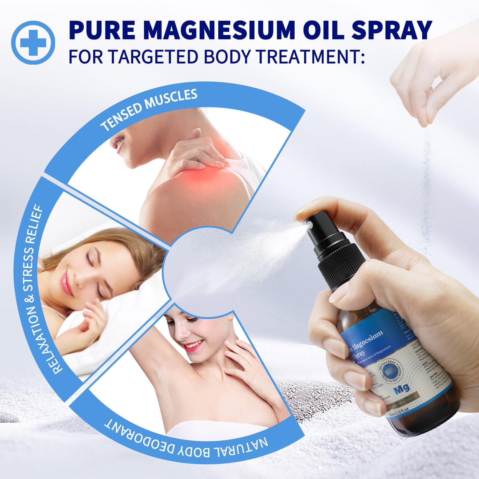 Applying magnesium oil spray to feet