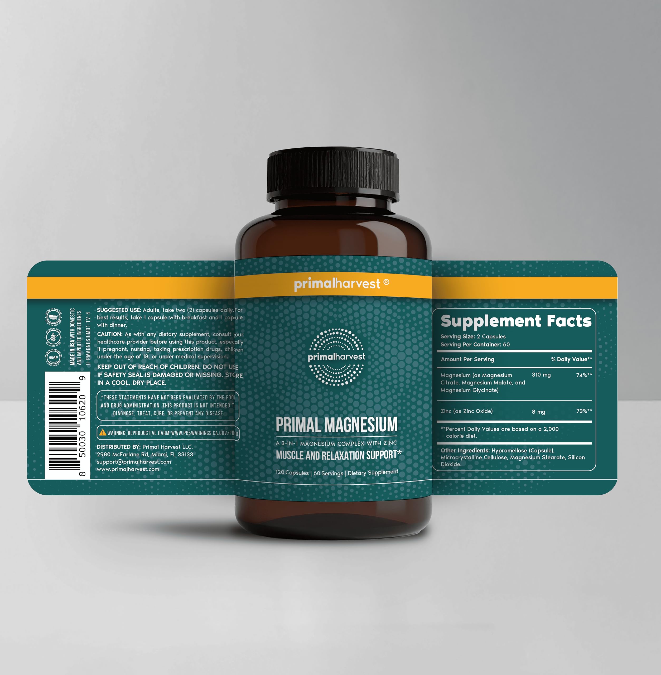Close-up of magnesium glycinate, citrate, and malate capsules