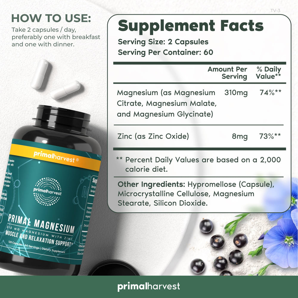 Label highlighting zinc 8mg in the magnesium supplement