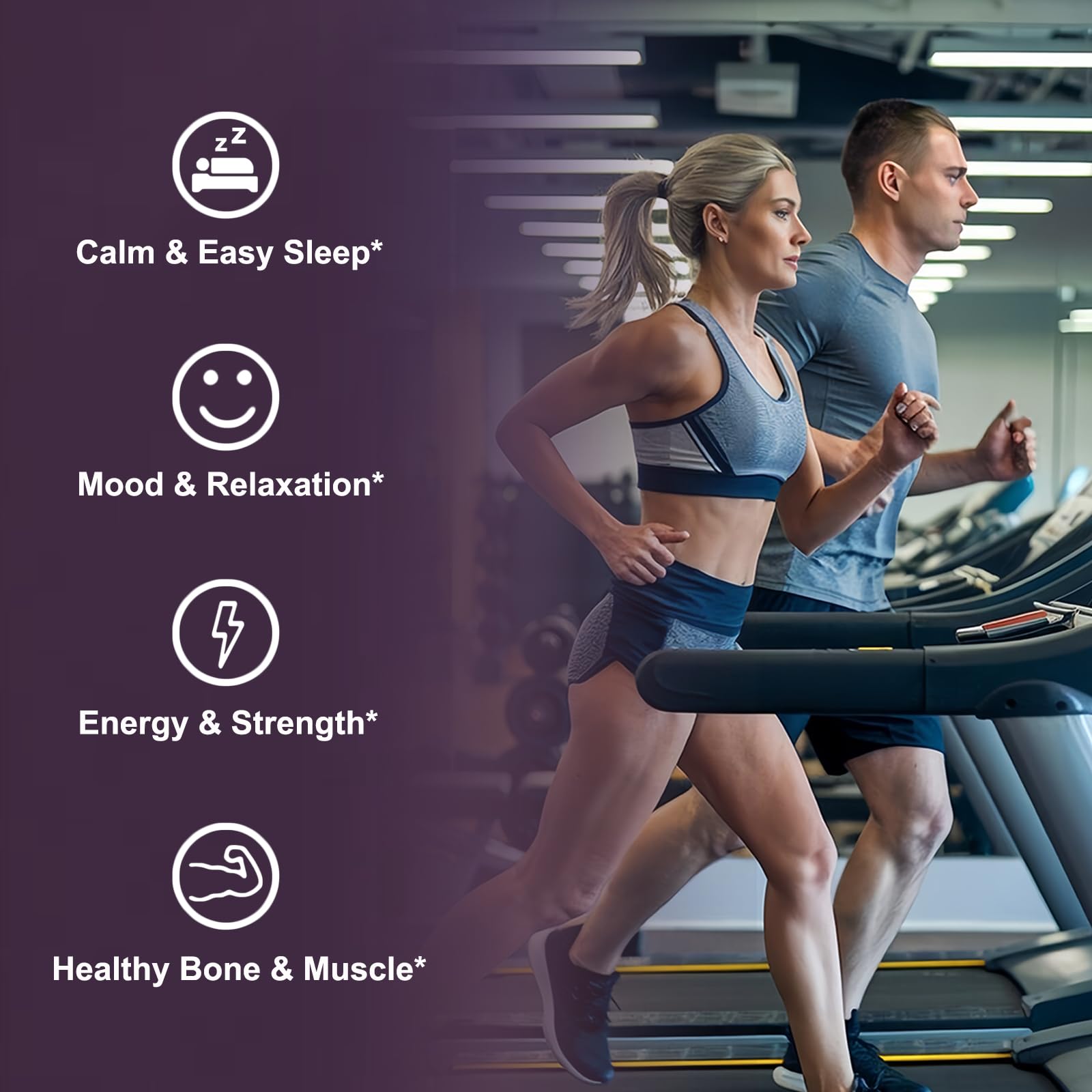 Graphic showing sleep, calm and muscle relaxation support