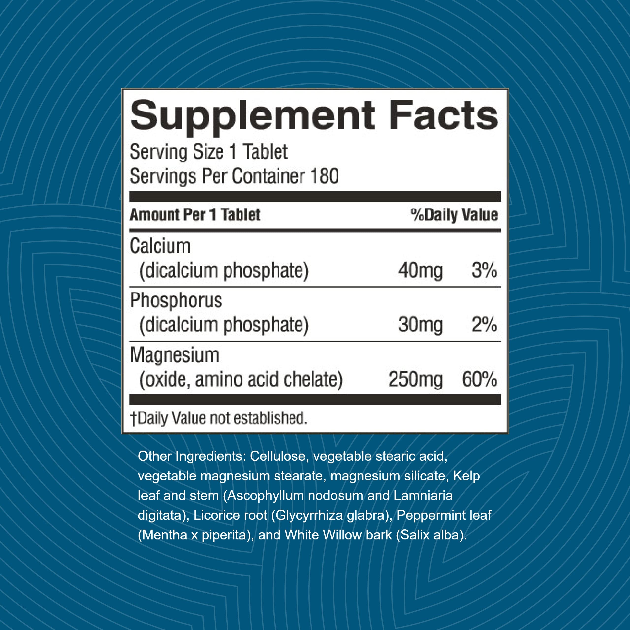 Close-up of magnesium tablets 250 mg