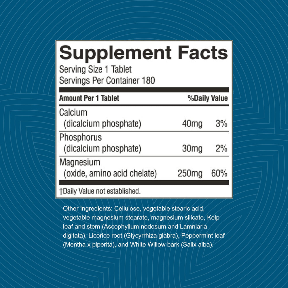 Close-up of magnesium tablets 250 mg