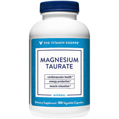 Bottle of The Vitamin Shoppe Magnesium Taurate 125MG 180 veggie capsules