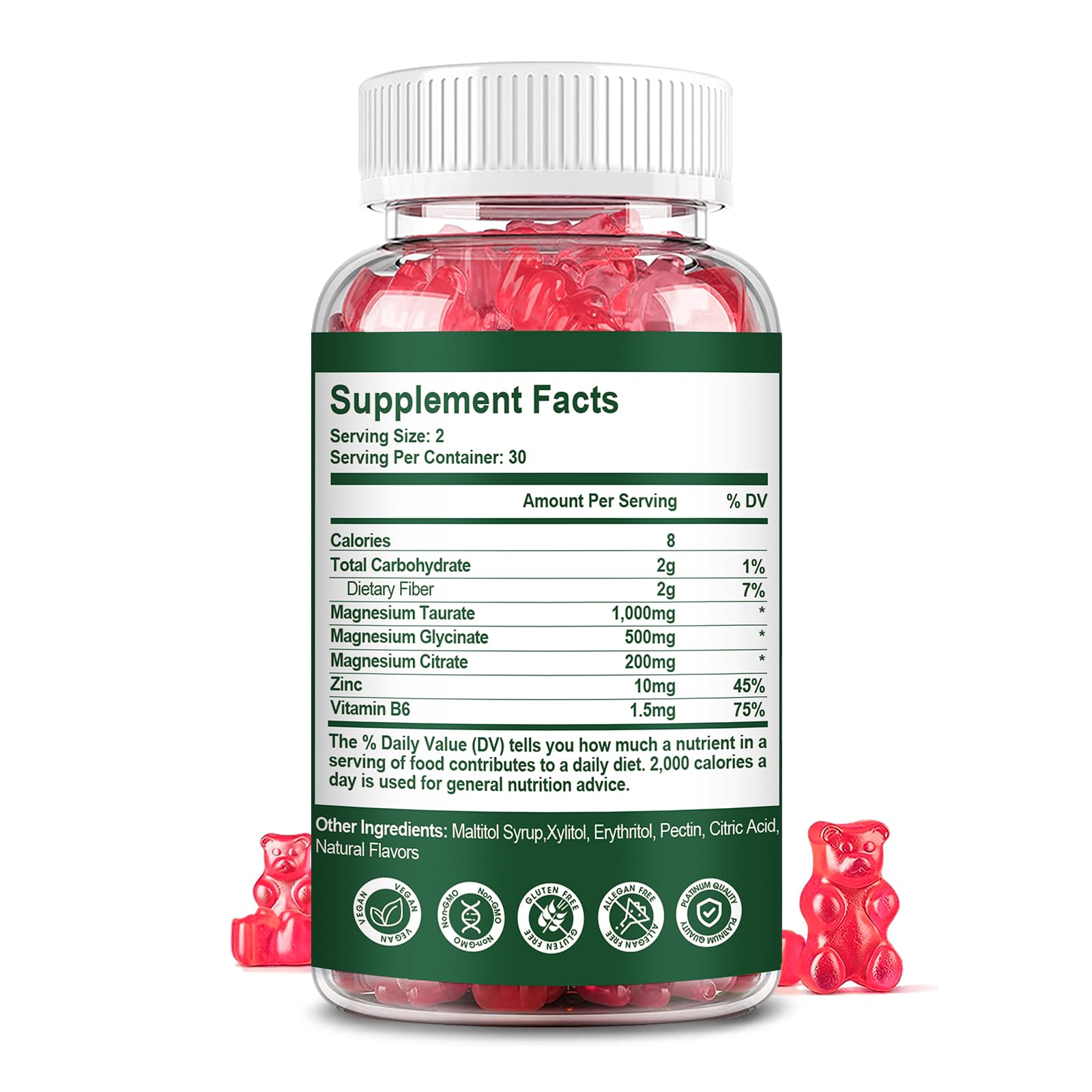 Close-up of gummies showing three forms: taurate, glycinate, citrate