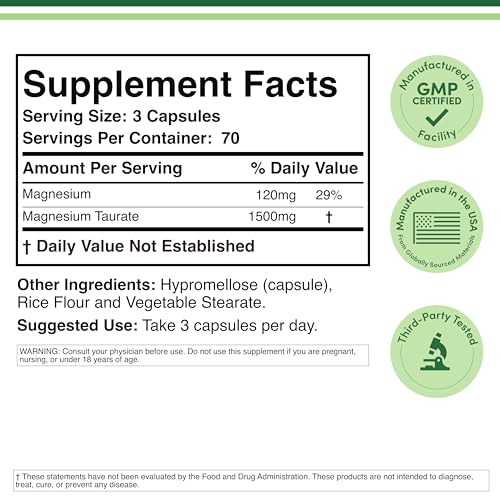Magnesium Taurate supplement bottle back label