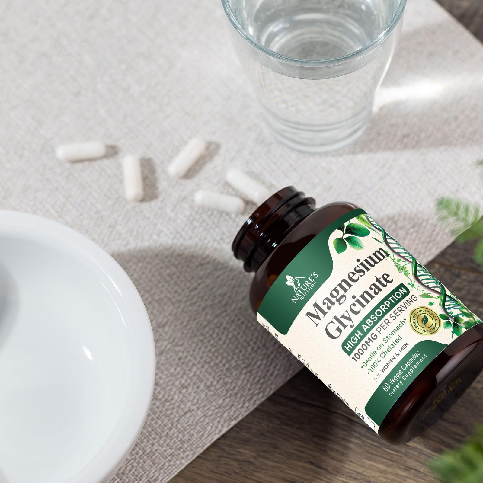 Magnesium Glycinate 1000mg bottle side view