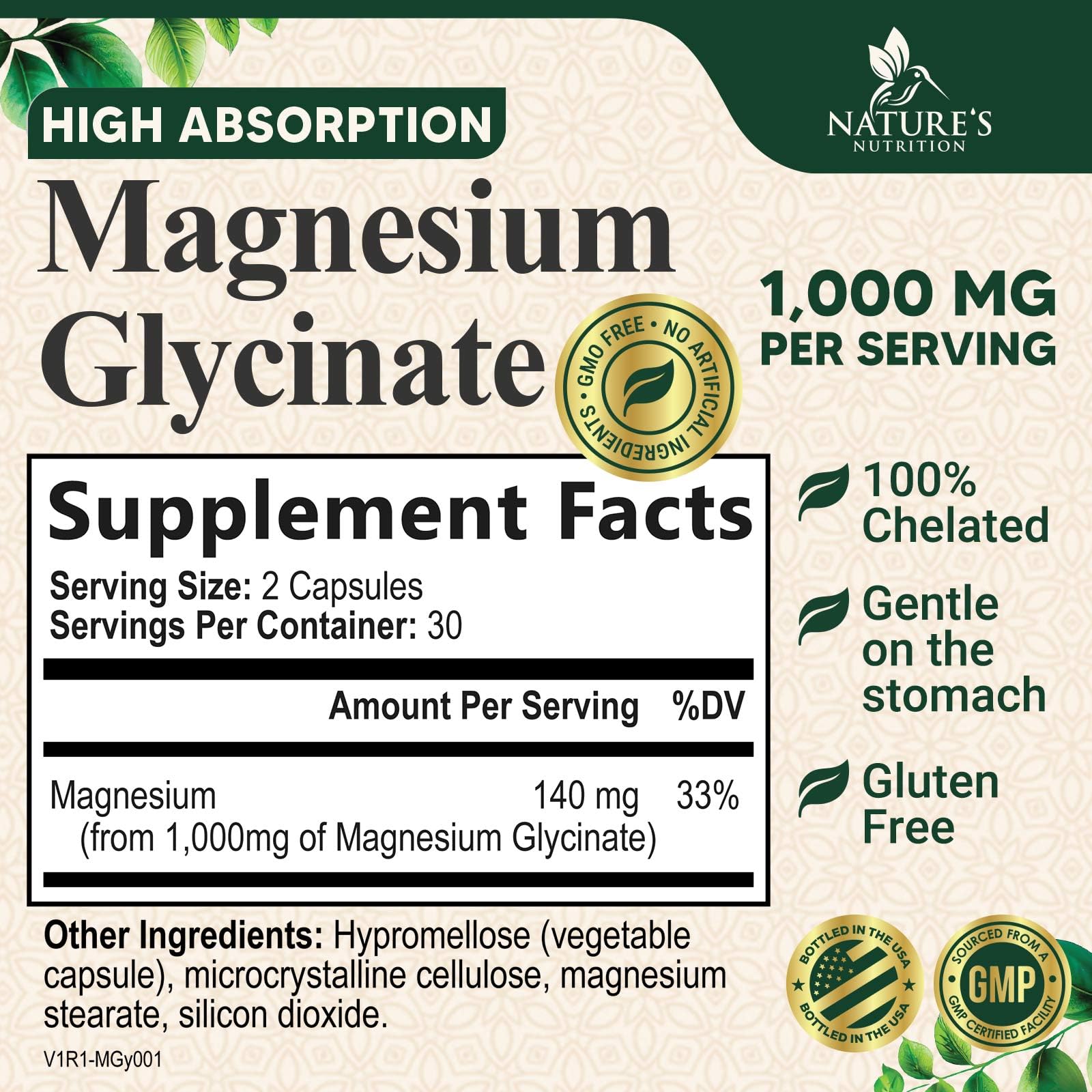 Close-up of Magnesium Glycinate 1000mg capsules