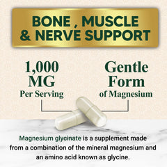 Supplement facts label for Magnesium Glycinate 1000mg