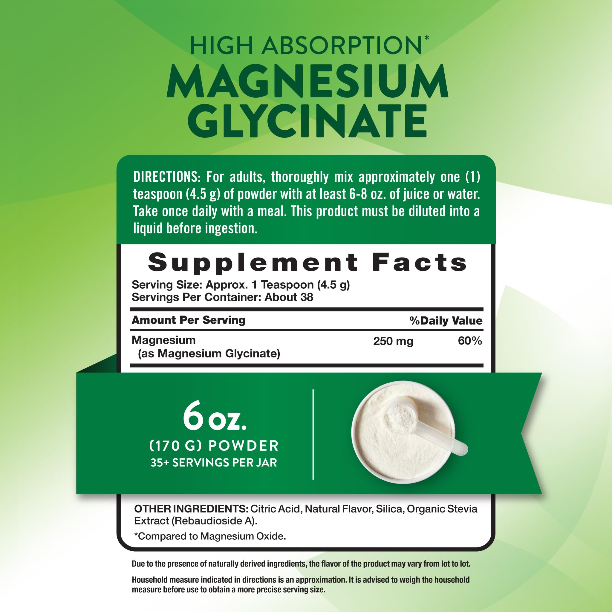 Serving scoop with magnesium glycinate powder