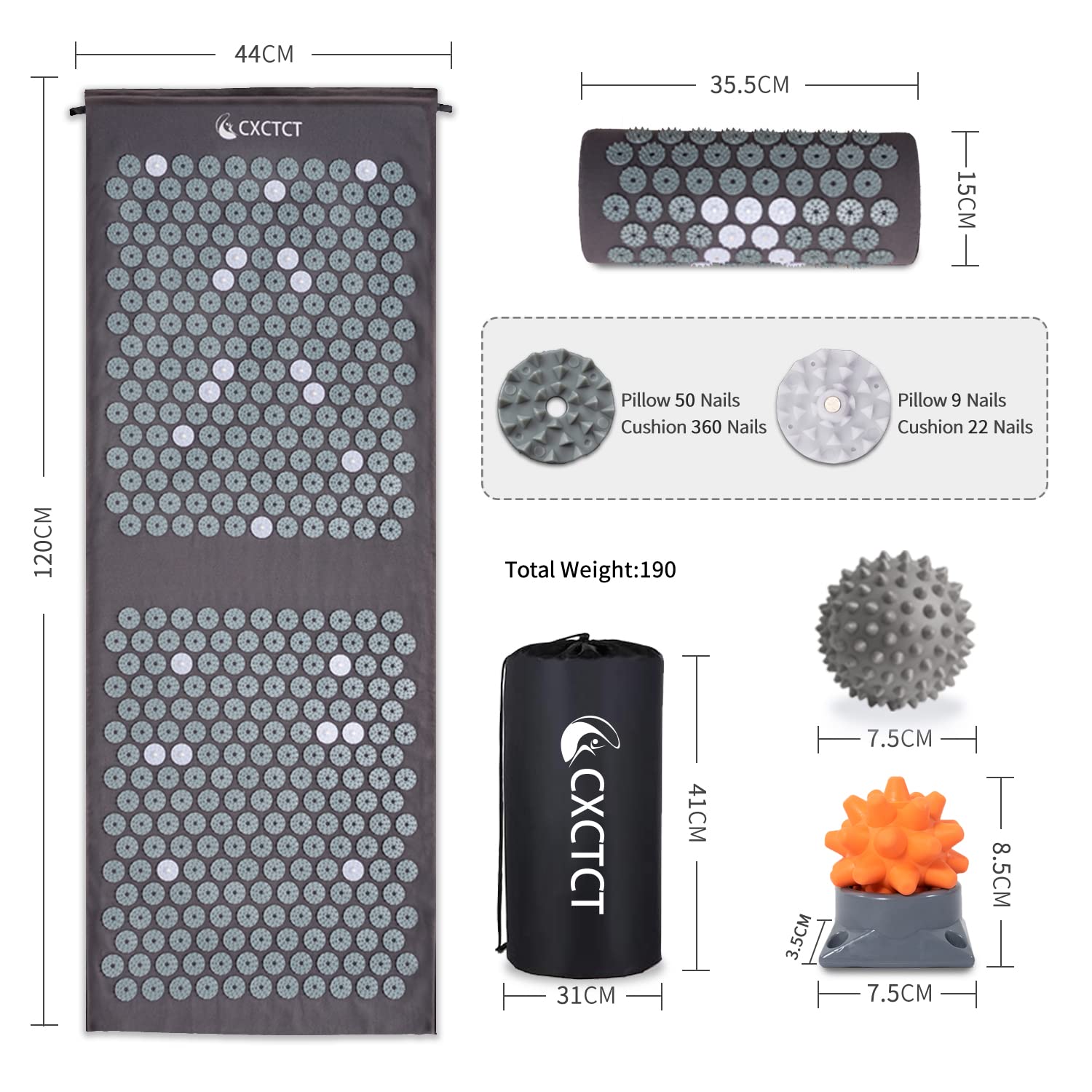 Magnetic acupressure mat in grey
