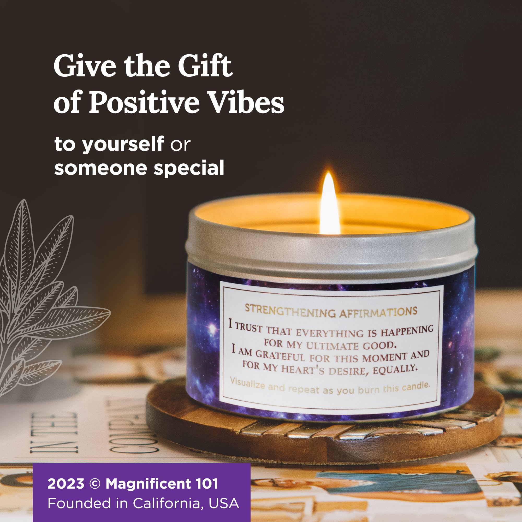 Gift-ready Magnificent 101 Affirmation Candle packaging