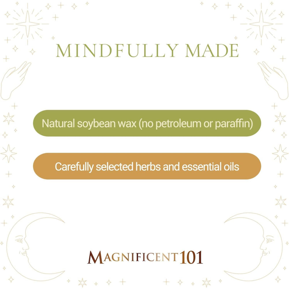 Product label and clean burn design of Magnificent 101 candle