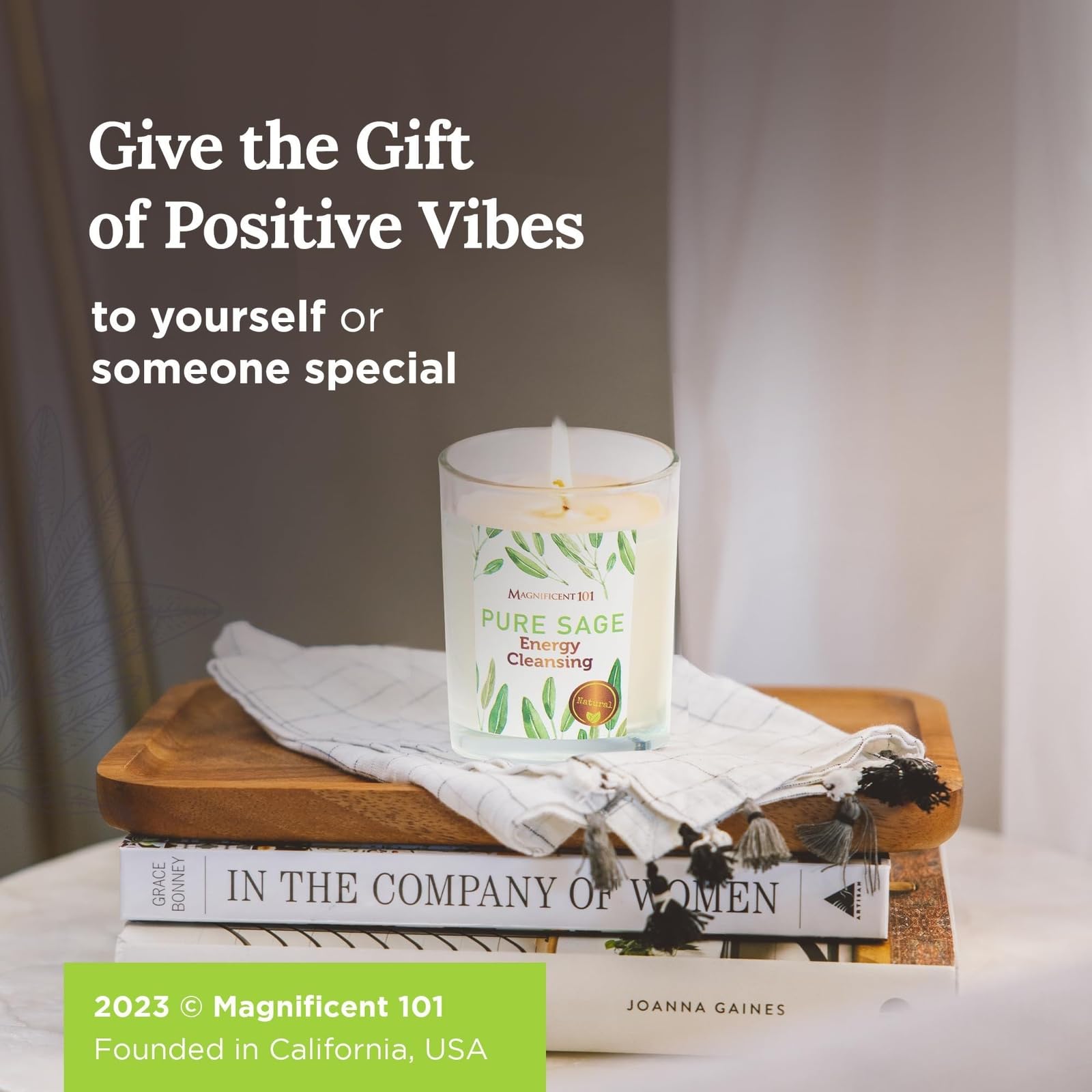 Gift-ready Magnificent 101 sage candle in protective packaging