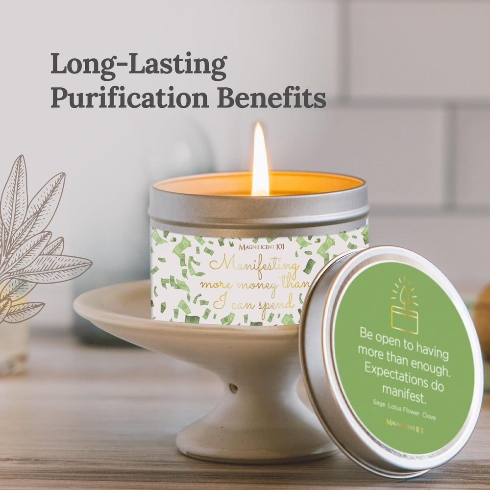 Close-up of herbal and clove scented candle label