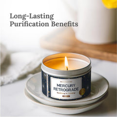 Close up of natural soy wax candle with sage lemongrass lavender bergamot scent