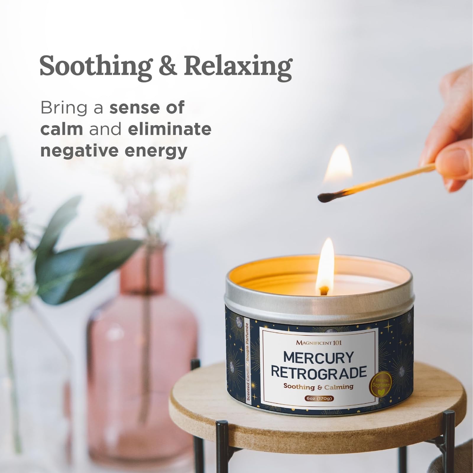 Candle in a serene home setting for purification and relaxation