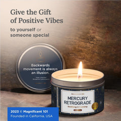 Lifestyle image showing calming space with Mercury Retrograde candle