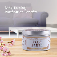 Close-up of Magnificent 101 Palo Santo candle packaging