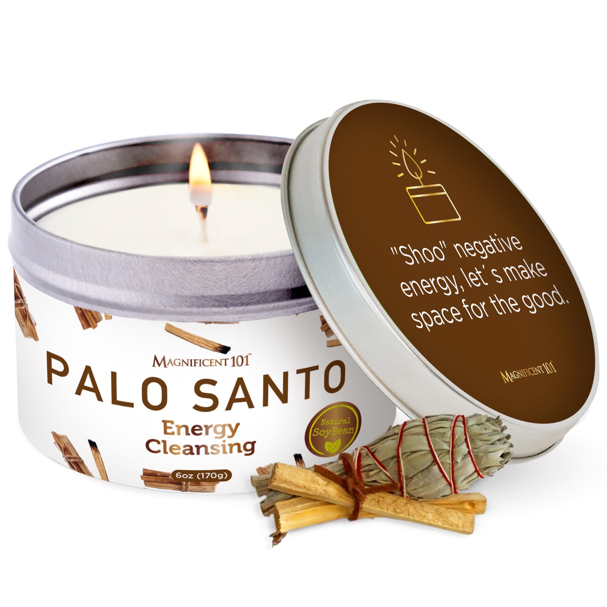 Magnificent 101 Palo Santo Smudge Candle 6 oz – front view