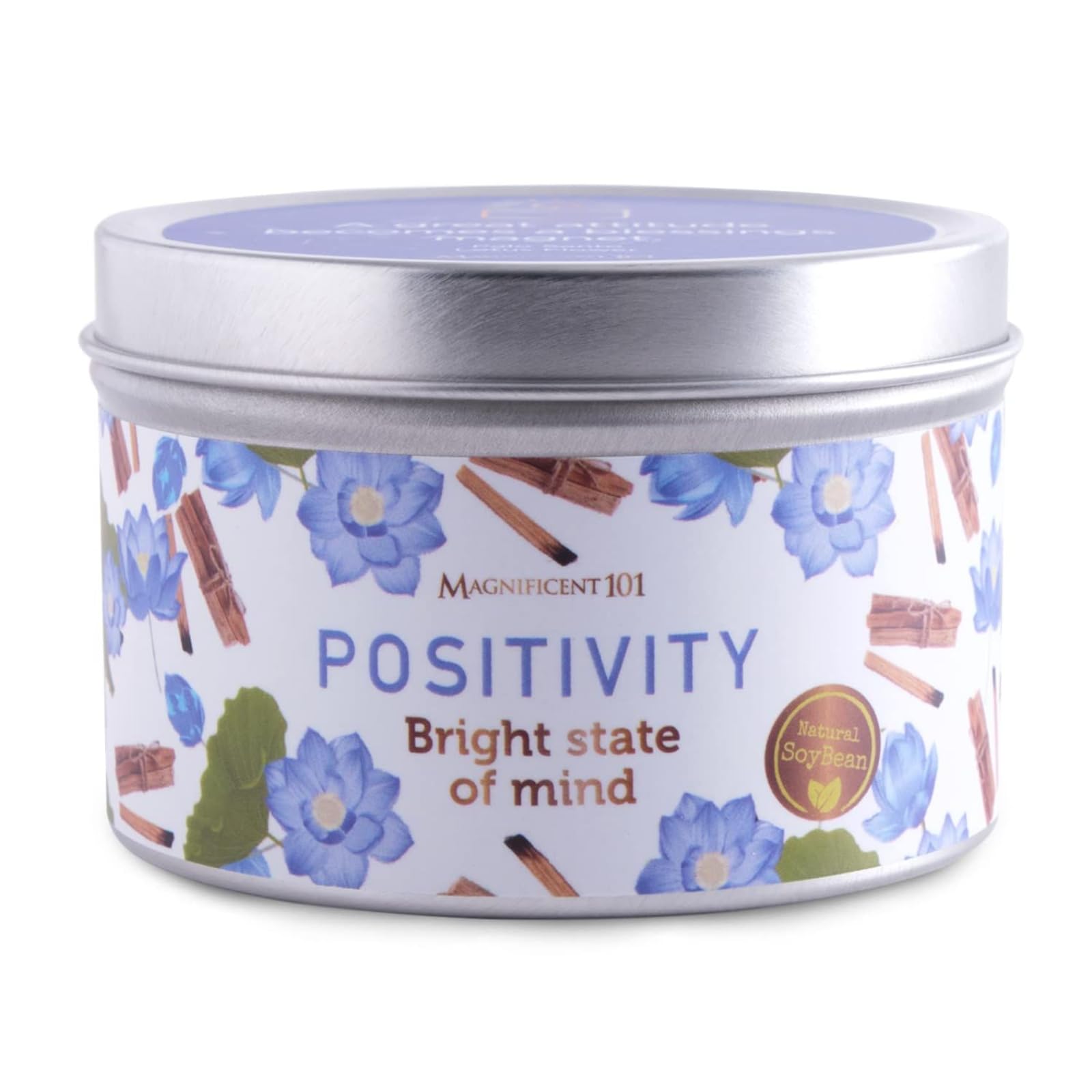 Magnificent 101 Positivity Aromatherapy Candle in a 6-oz tin holder