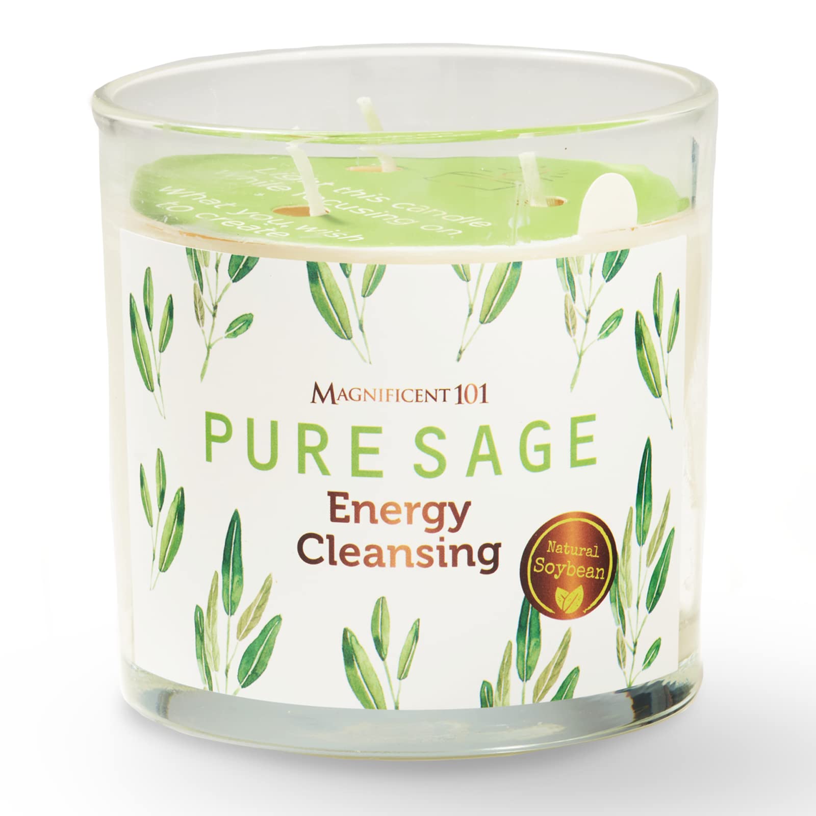 Magnificent 101 Pure Sage aromatherapy candle in a glass jar