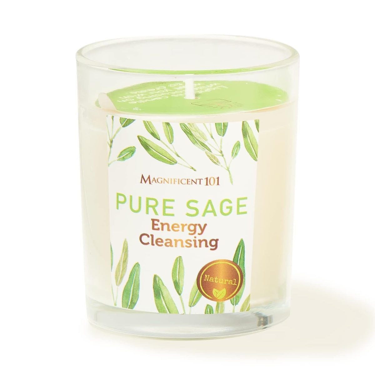 Magnificent 101 Pure Sage energy cleansing candle in a glass jar (6 oz)