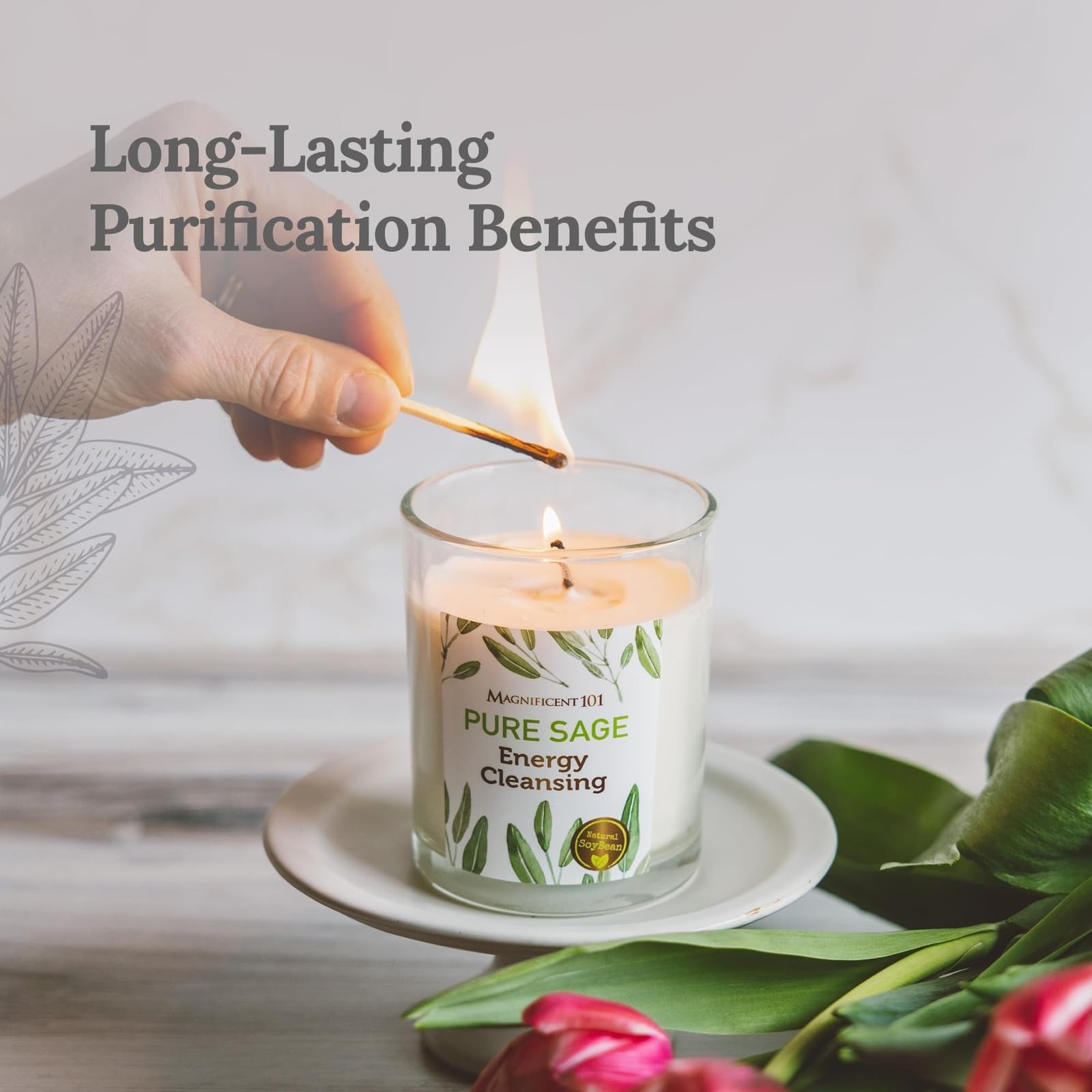 Meditation setup featuring Magnificent 101 sage candle
