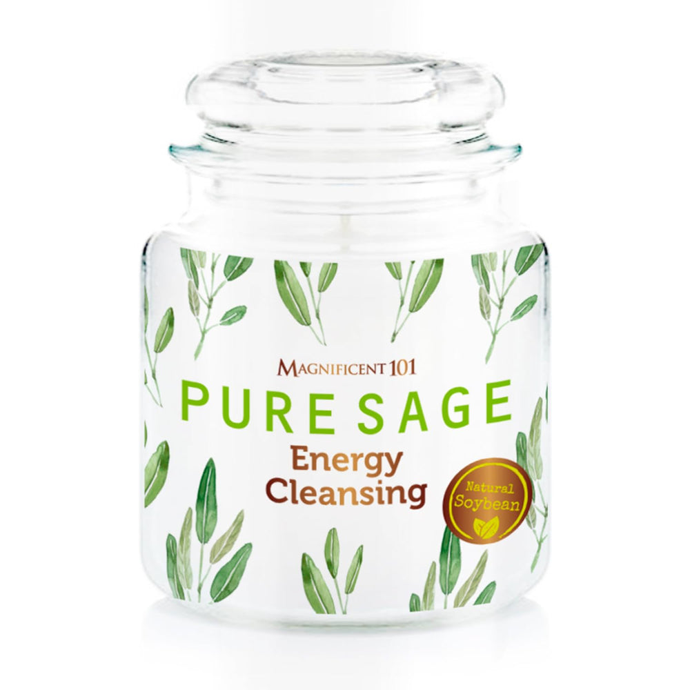 Magnificent 101 Sage Energy Cleansing Candle in glass jar
