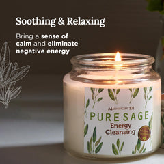 Candle burning to release sage aroma for energy cleansing