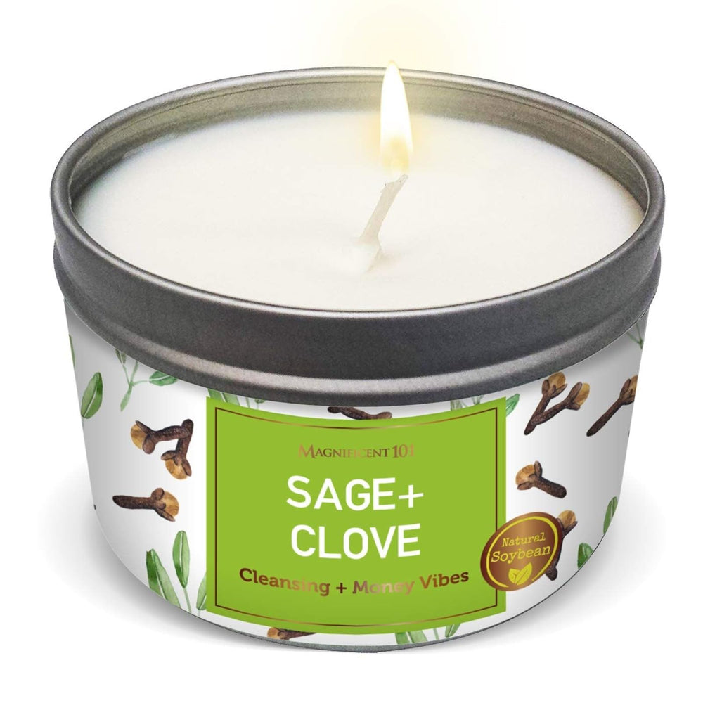 Magnificent 101 Sage & Clove Aromatherapy Candle, 6 oz white soy wax